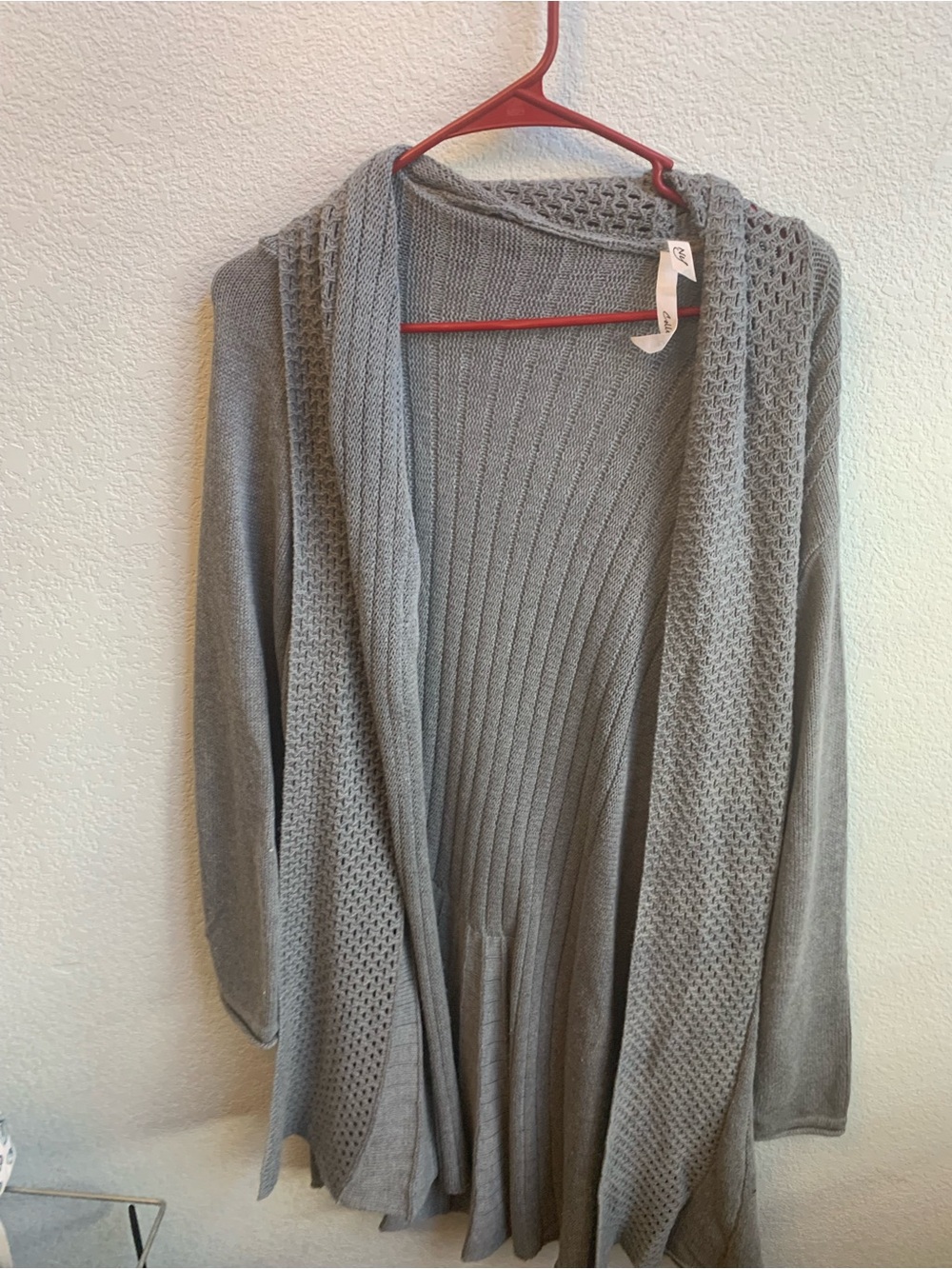 NY Collection Light Gray Open-Front Hooded Cardigan